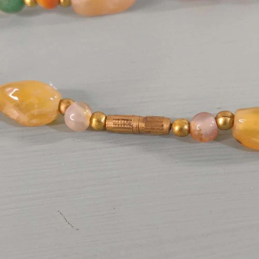 Bohemian Beggars Beads Natural Agate & Jade Beaded Necklace Barrel Clasp